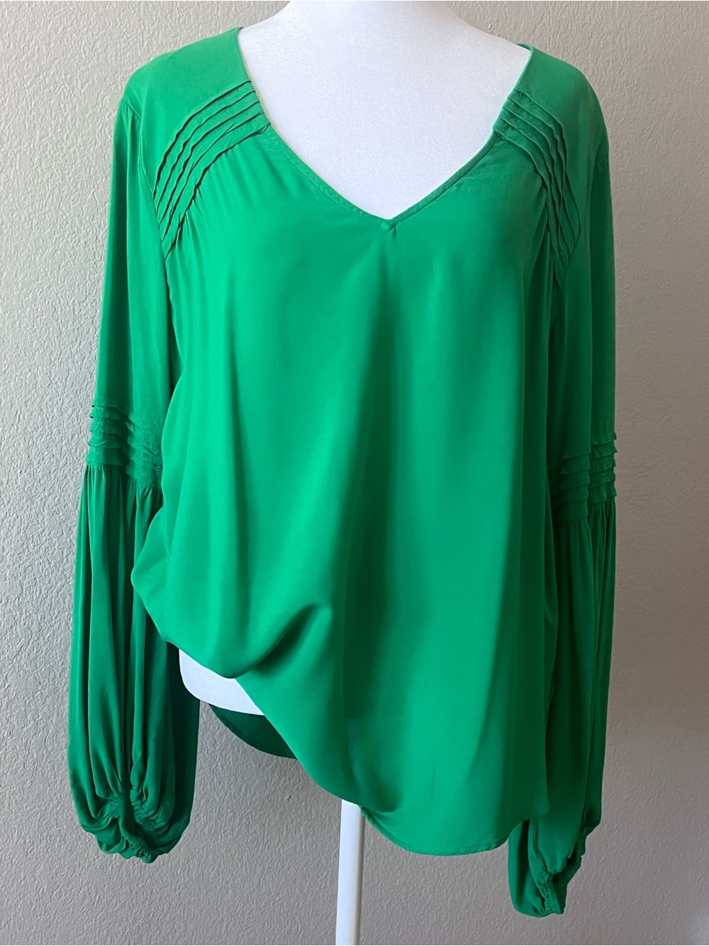 Maeve Emerald Green V-Neck Pintuck Blouse